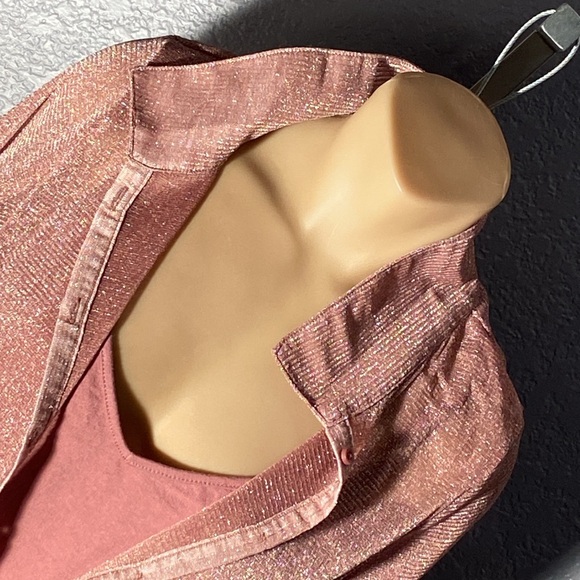 HOLLISTER - top & tank: taupe metallic sheer button down l/s w detach. tank - L - Picture 10 of 16
